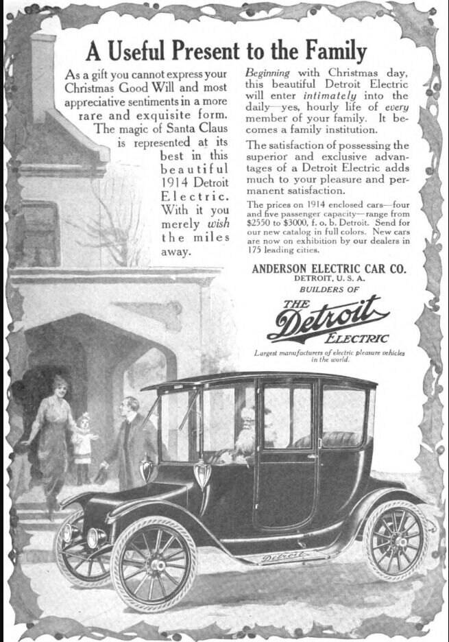 Period 1914-model-year Detroit Electric advertisement; the pictured body is not identified as Model 47, so this is representative period imagery rather than an exact Model 47 photograph.