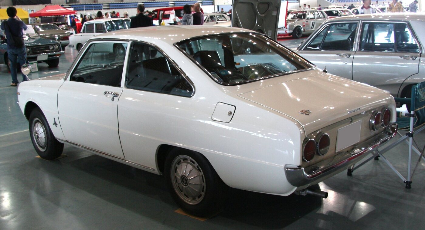 Familia Rotary Coupe survivor, rear three-quarter view; model-year and pre-/post-Presto detail need visual confirmation.