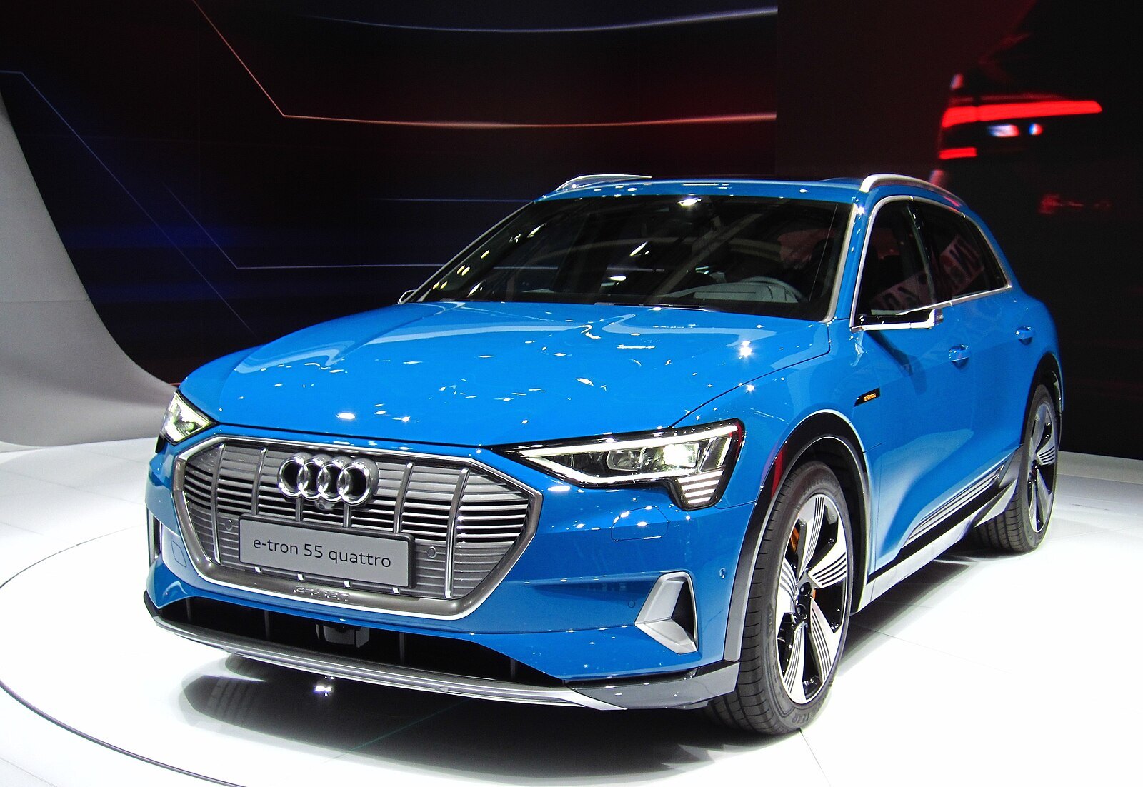 Audi e-tron 55 quattro photographed at the 2018 Paris motor show.