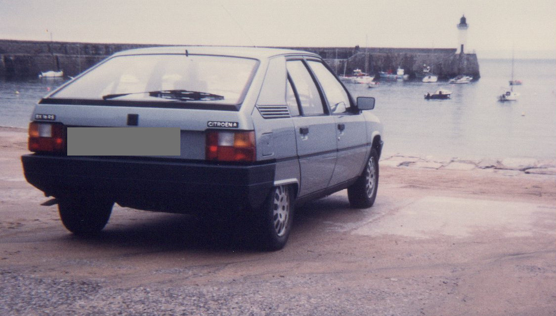 Representative 1984 UK-market first-series Citroën BX 16 RS photographed in Normandy in 1986, not the 1982 French launch specification. Cropped to remove a separate tax-disc panel; registration masked.