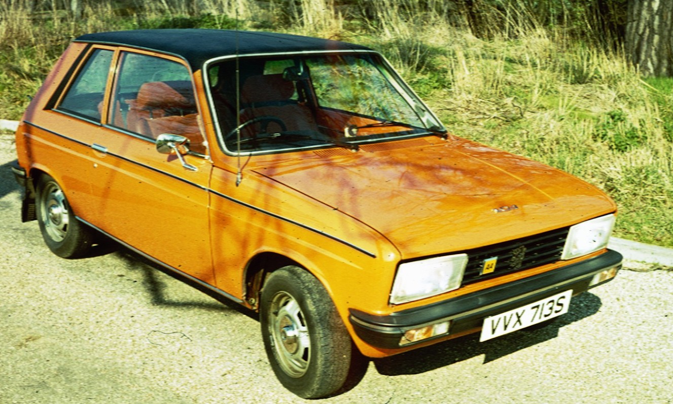 representative only — Representative 1977 UK Peugeot 104 ZS with 1,124 cc engine; one year and market later than the 1976 French profile.