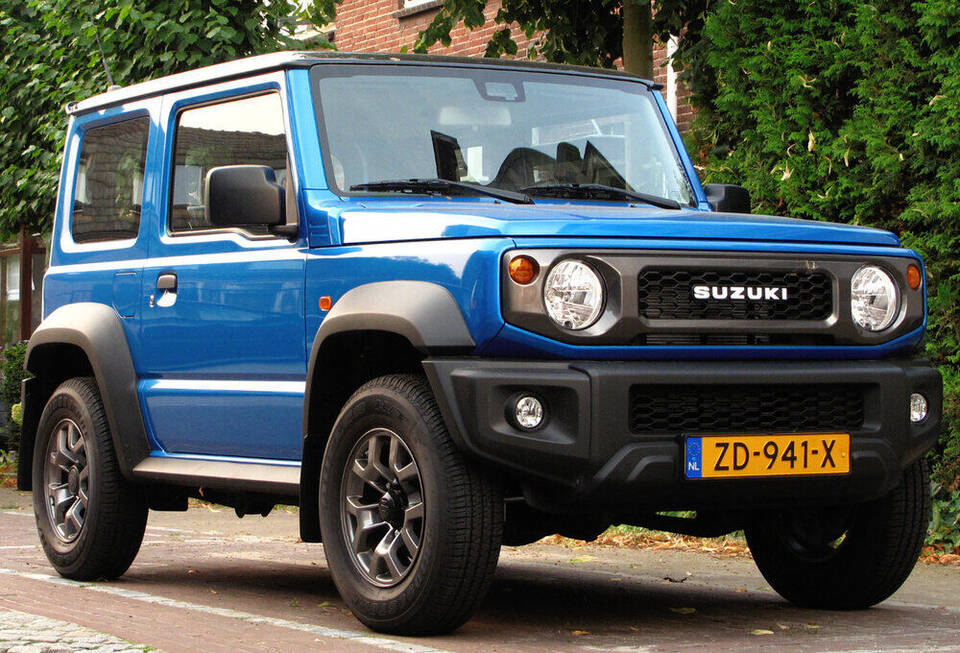 2019 Suzuki Jimny 1.5, fourth-generation JB74 global-market three-door, blue, photographed in Leiderdorp, Netherlands