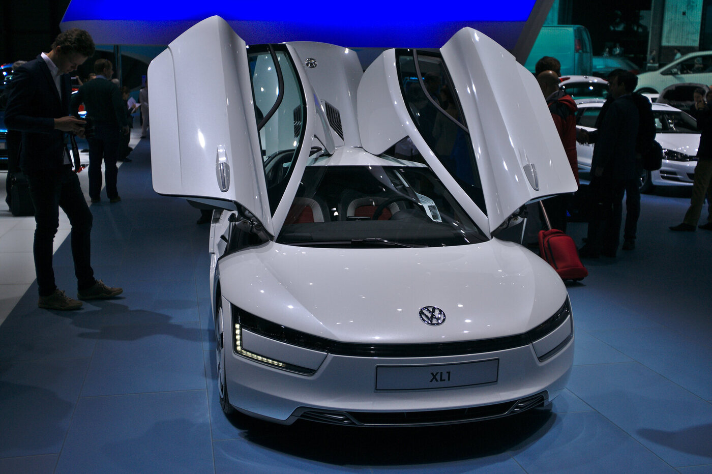 Volkswagen XL1 displayed and photographed at the 2014 Geneva Motor Show; individual chassis and delivery market are not documented.